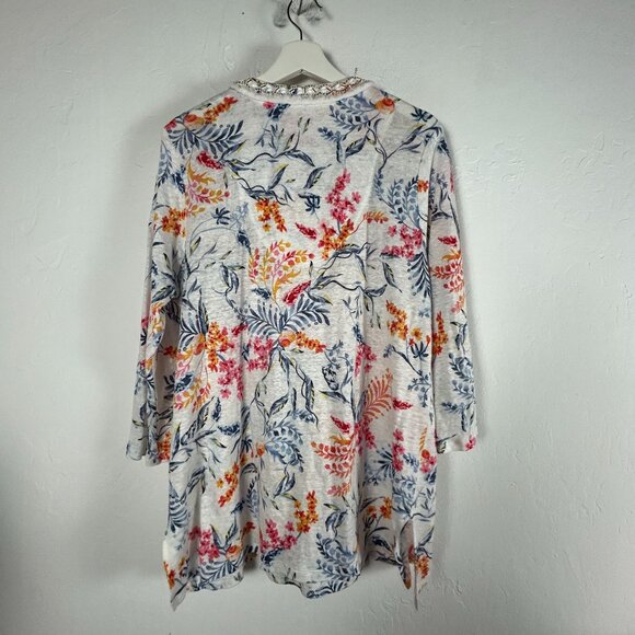 Chico's Womens Linen Nautical Embellished Tunic Top Size 2 US Large White Orange - Picture 2 of 10